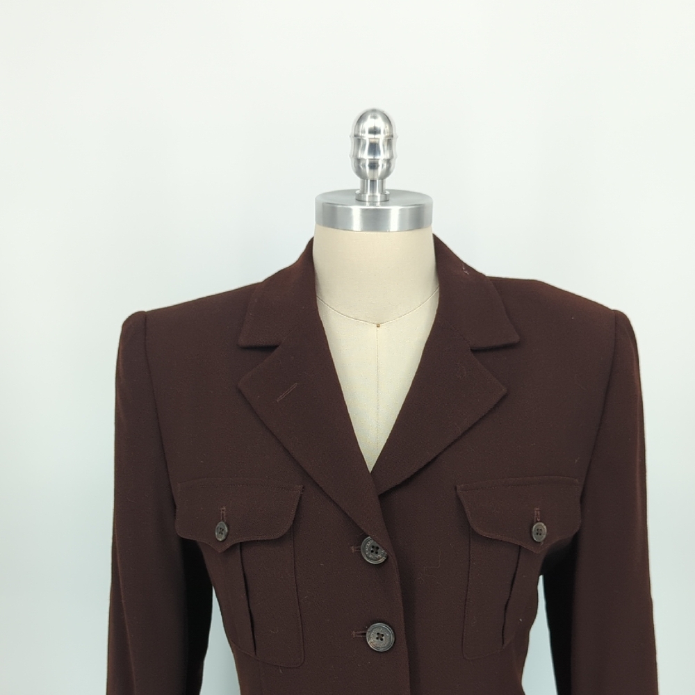 30223 Lauren Ralph Lauren Wool Tailored Blazer Brown size 8 safari travel preppy - Picture 3 of 8
